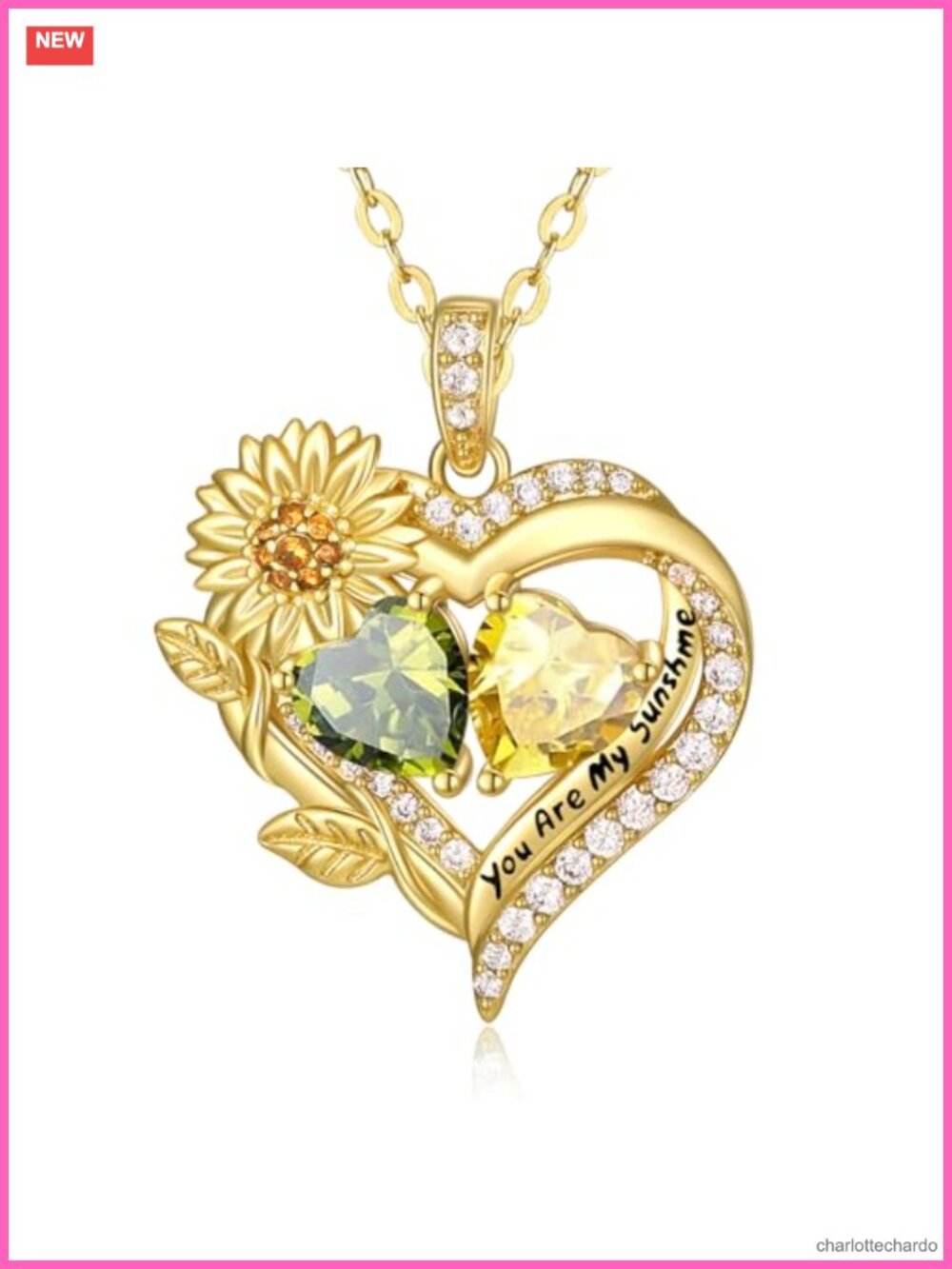 14K Gold Plated Sunflower Double Birthstone Necklace for Women